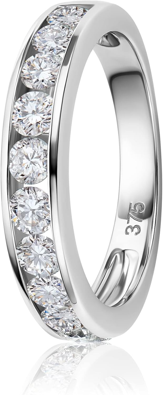Bague d'Éternité pour Femme- Bague de Mariage en Or Blanc 9K 375 avec Diamants Naturels Brillants 1 ct- Anneau de Fiançailles, Alliance ou Cadeau Anniversaire de Mariage- Taille : 50 à 60 50 (15.9)
