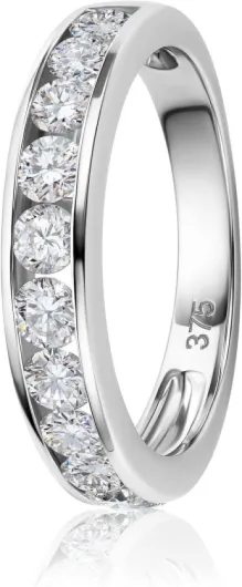 Bague d'Éternité pour Femme- Bague de Mariage en Or Blanc 9K 375 avec Diamants Naturels Brillants 1 ct- Anneau de Fiançailles, Alliance ou Cadeau Anniversaire de Mariage- Taille : 50 à 60 50 (15.9)