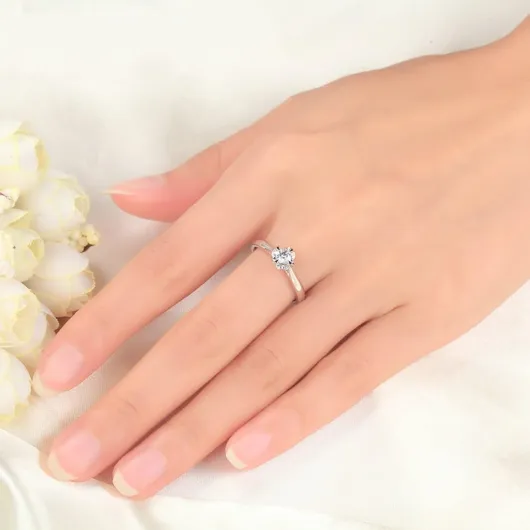 AMDXD Bague Mariage Femme, Alliances Mariage Or Blanc 18 Carats Diamants Créés en Laboratoire Rond 0.2ct Bague de Fiançailles Femme Vvs 62.5