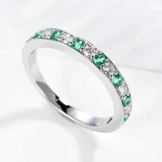 AMDXD Bagues Mariage, Bague 18 Carats Or Femme 0.28ct Emeraude avec Diamant, Or Blanc (Circonférence: 47mm~ 65mm) 49
