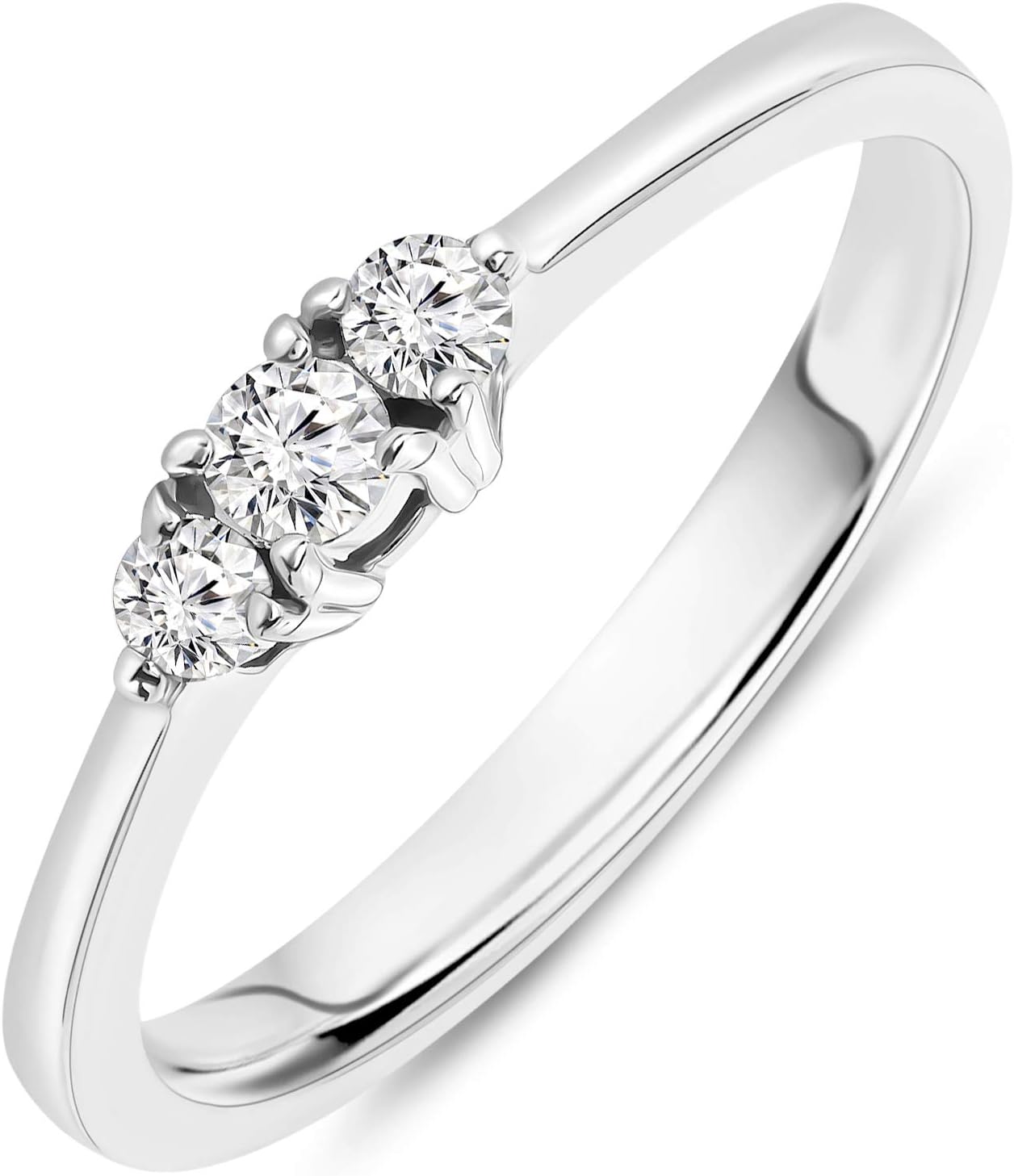 Bague pour Femmes Bague de Fiançailles Trilogie avec Diamants 0.15Ct en Or blanc 18 Carat / 750 Or, Bijoux 58
