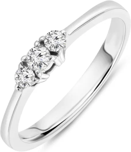 Bague pour Femmes Bague de Fiançailles Trilogie avec Diamants 0.15Ct en Or blanc 18 Carat / 750 Or, Bijoux 58