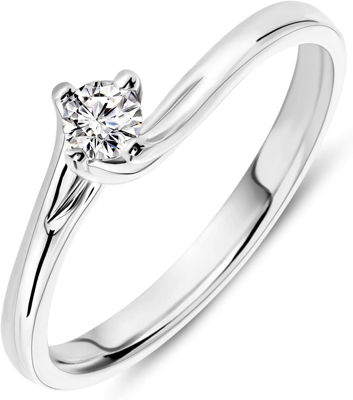 Bague pour Femmes Bague de Fiançailles Solitaire avec Diamant 0.12Ct en Or blanc 18 Carat / 750 Or, Bijoux