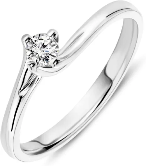 Bague pour Femmes Bague de Fiançailles Solitaire avec Diamant 0.12Ct en Or blanc 18 Carat / 750 Or, Bijoux