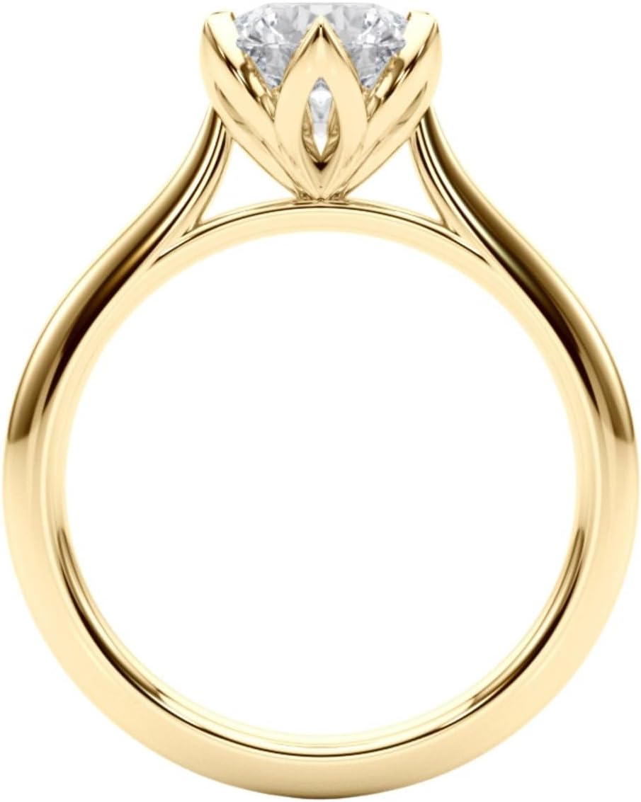 Bague de fiançailles solitaire diamant rond 0,50 carat certifié IGI, pour femme - Couleur D & pureté VS - Bague en or jaune 18 carats - Taille 57