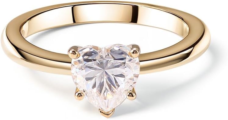 Bague en moissanite 1 carat en forme de cœur pour femme - Bague de mariage en argent sterling 925 plaqué or 18 carats - Bague en diamant créée en laboratoire - Bague en diamant artificiel
