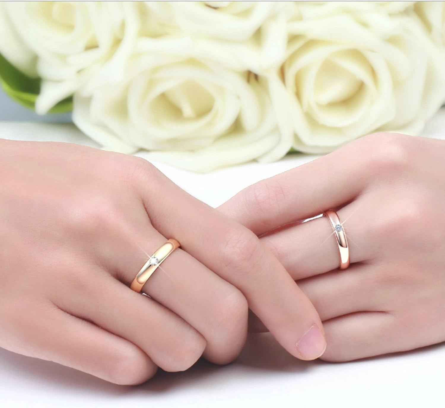 KnSam Bague Mariage Or Rose 18 carats, Serti de Diamant Lab Created 0.2ct/0.3ct, Bijoux Personnalisés Cadeau Anniversaire Or Rose 52