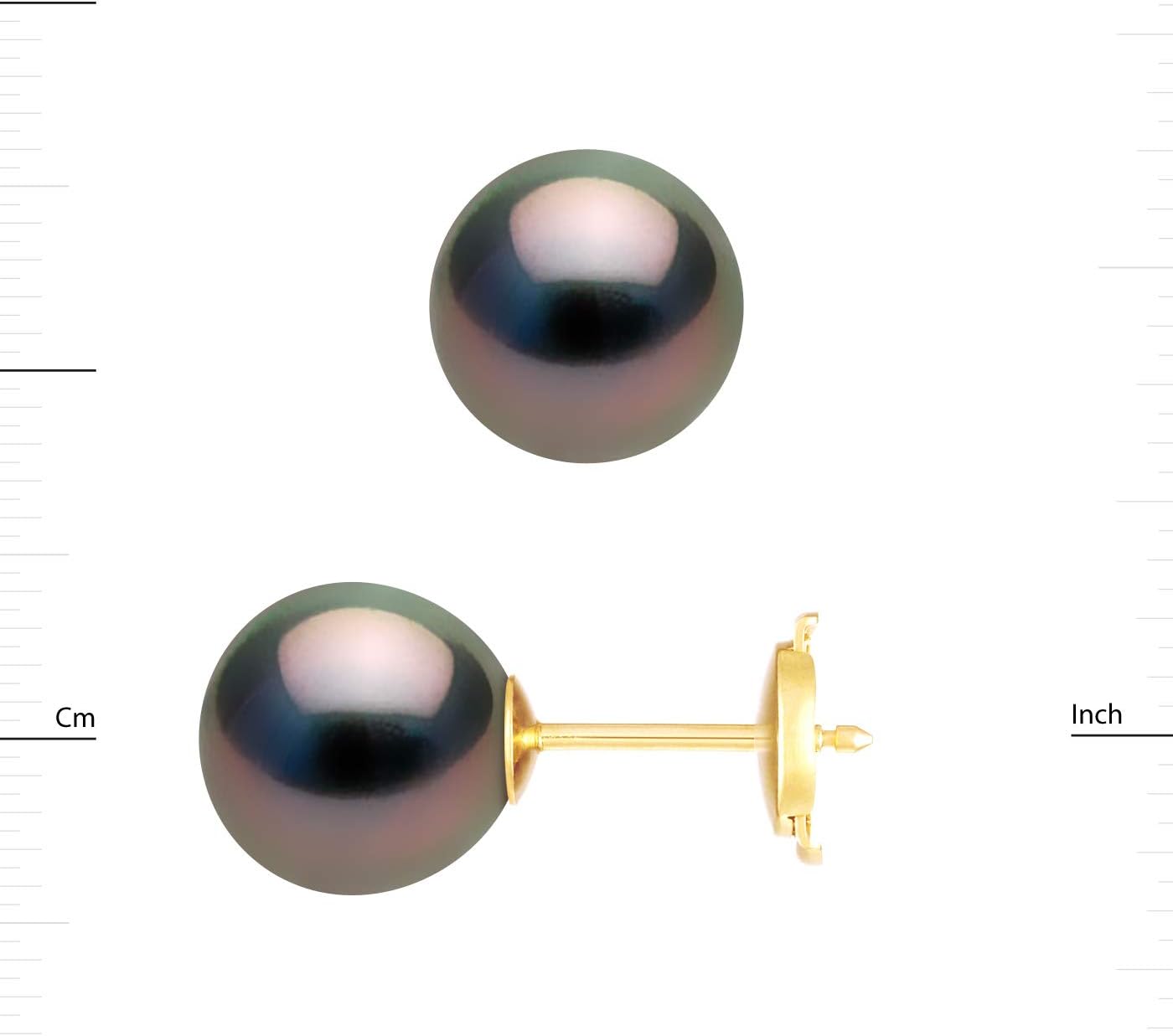 PEARLS & COLORS - Boucles d'Oreilles Prestige - Véritables Perles de Culture de Tahiti Rondes 8.5-9 mm - Qualité A + - Système Sécurité Confort - Disponibles Or Jaune et Or Blanc - Bijou Femme
