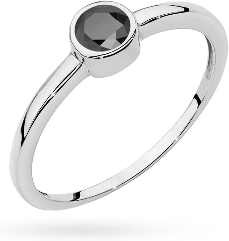 MARKO Bague classique en or blanc avec diamant noir 0,30 carat, or 14 carats (585) - Bague en or avec boîte - Bague en or pour femme Diamant noir 55 (17,5)