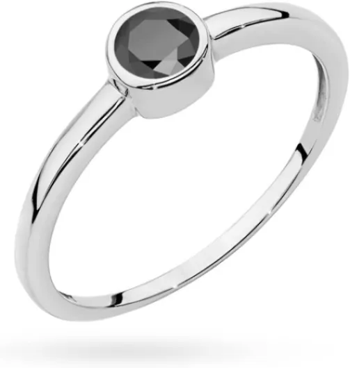 MARKO Bague classique en or blanc avec diamant noir 0,30 carat, or 14 carats (585) - Bague en or avec boîte - Bague en or pour femme Diamant noir 55 (17,5)