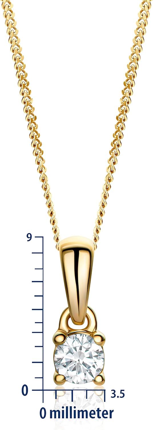 Bijoux pour Femmes Collier Solitaire avec Pendentif Diamant 0.10Ct/ 0.15Ct/ 0.20Ct Chaîne Classique en Or Blanc/Or Jaune 14kt 585 Or, 45 cm de long Or jaune 0.15ct