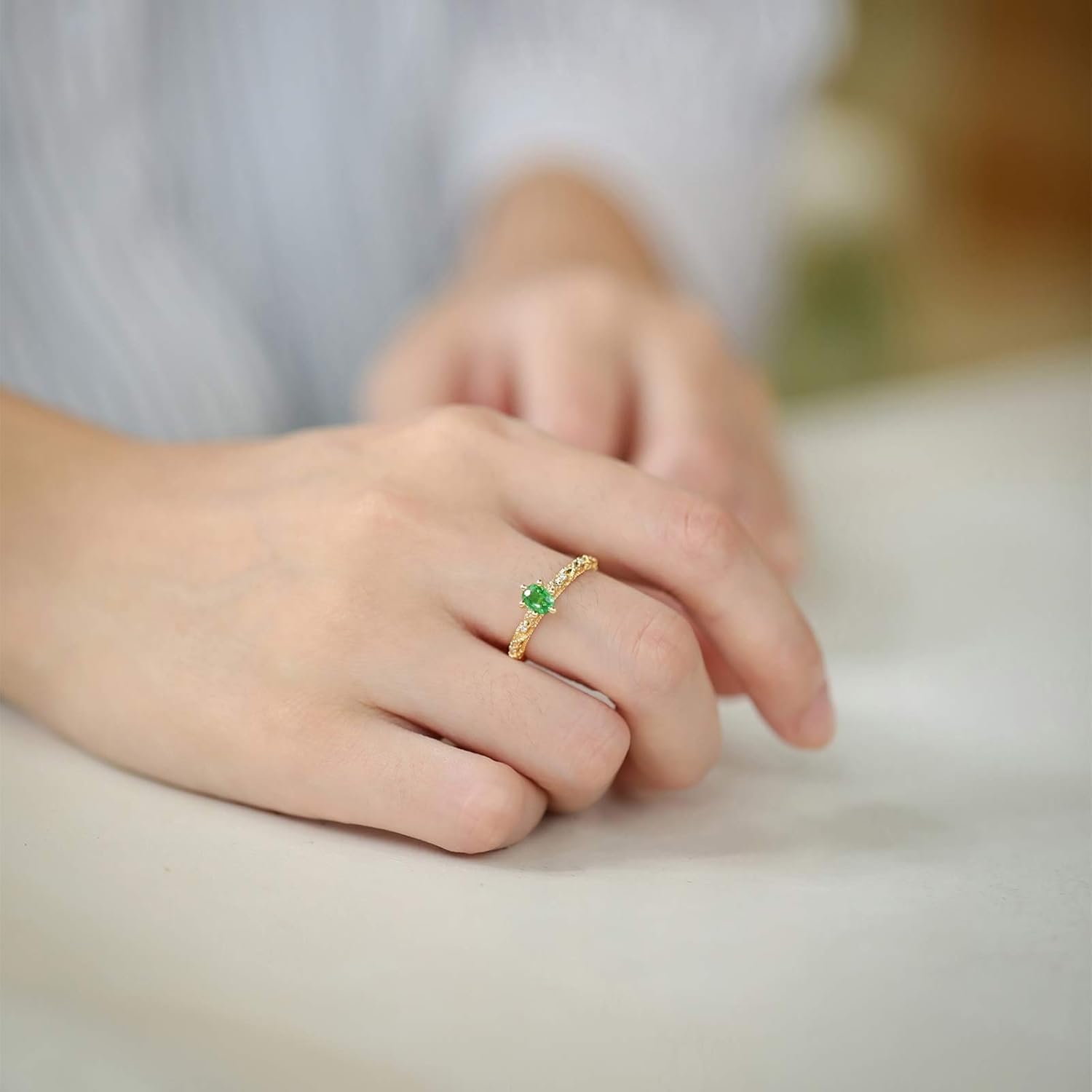 Aeici Bague pour femme en or jaune 18 carats, diamant rond 0,4 carat, taille 5–25, Or jaune 18 carats, Tsavorit Diamant,