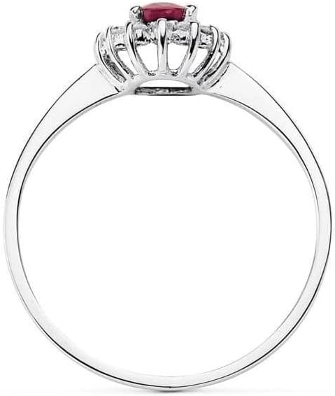 Bague en or blanc 18 carats avec un rubis de 6 x 4 mm de 0,50 ct et 14 diamants de 0,01 ct.