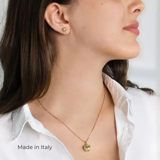 Lucchetta - Collier en Or Jaune 14 carats avec Pendentif en Forme de Coeur et Effet Diamant - Bijou de Luxe pour Femmes, 45cm