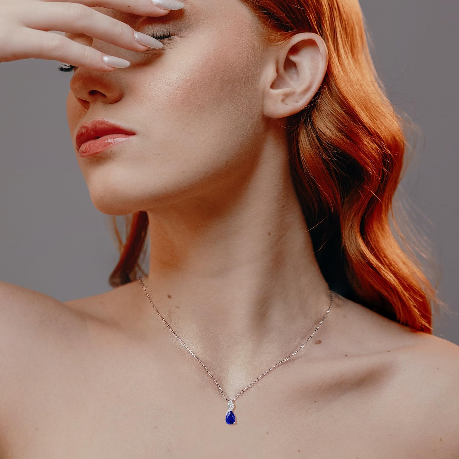 Collier Avec Pendentif En Or Blanc 14k (585) Et Pendentif En Argent Sterling 925 Avec Saphir/éMeraudes/Alpines/Aquamarin/Rouge Et Diamants Bijoux Naturels Pour Femmes