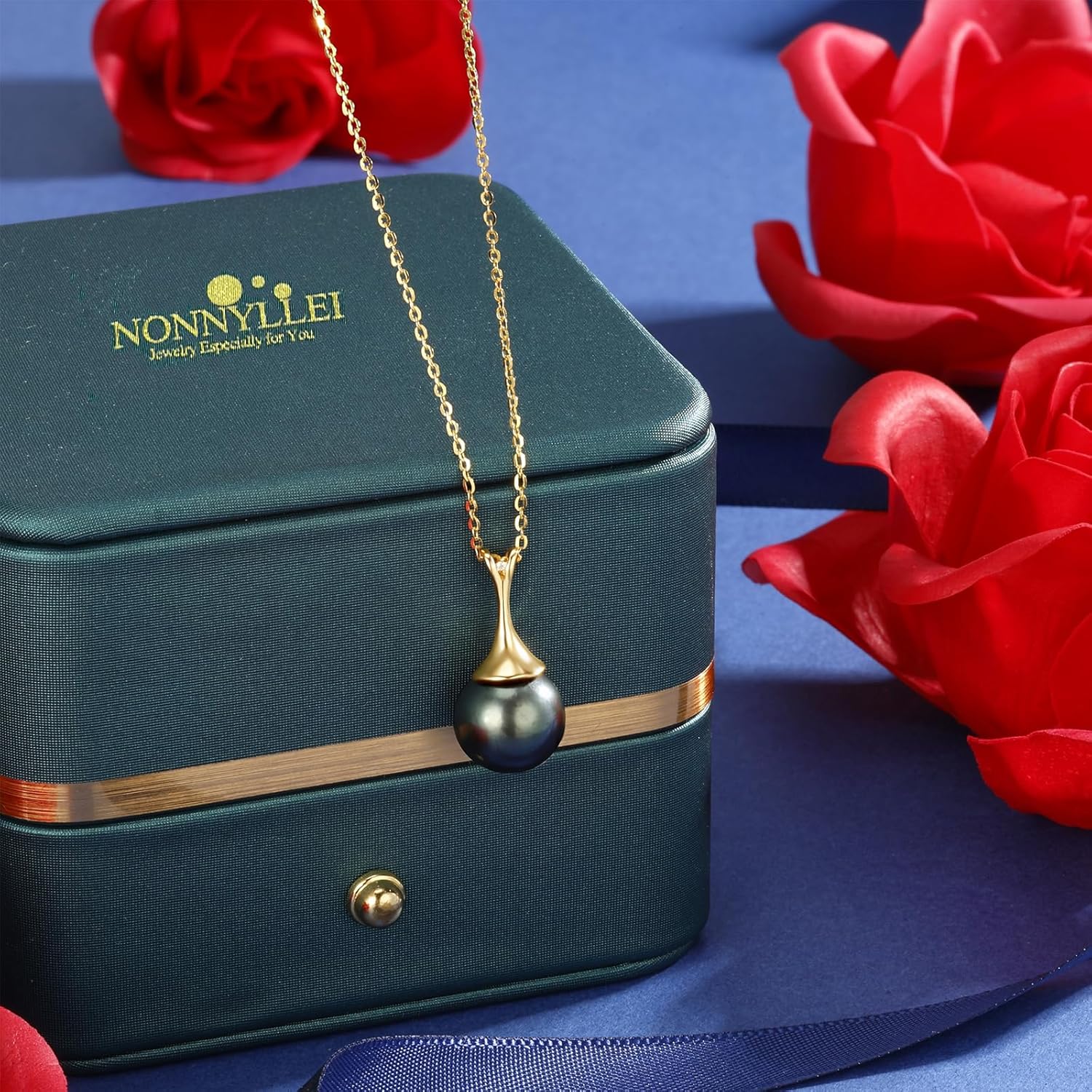 Collier de Perles Noires de Tahiti - Cadeau pour Femme, Anniversaire, Fête des Mères, Noël, Saint-Valentin