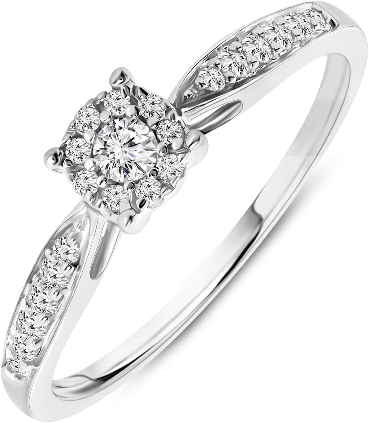 Bague pour Femmes Bague de Fiançailles avec Diamants 0.20 Ct en Or blanc 9 Carat / 375 Or, Bijoux avec Brillants 56