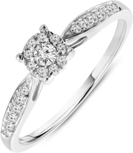 Bague pour Femmes Bague de Fiançailles avec Diamants 0.20 Ct en Or blanc 9 Carat / 375 Or, Bijoux avec Brillants 56