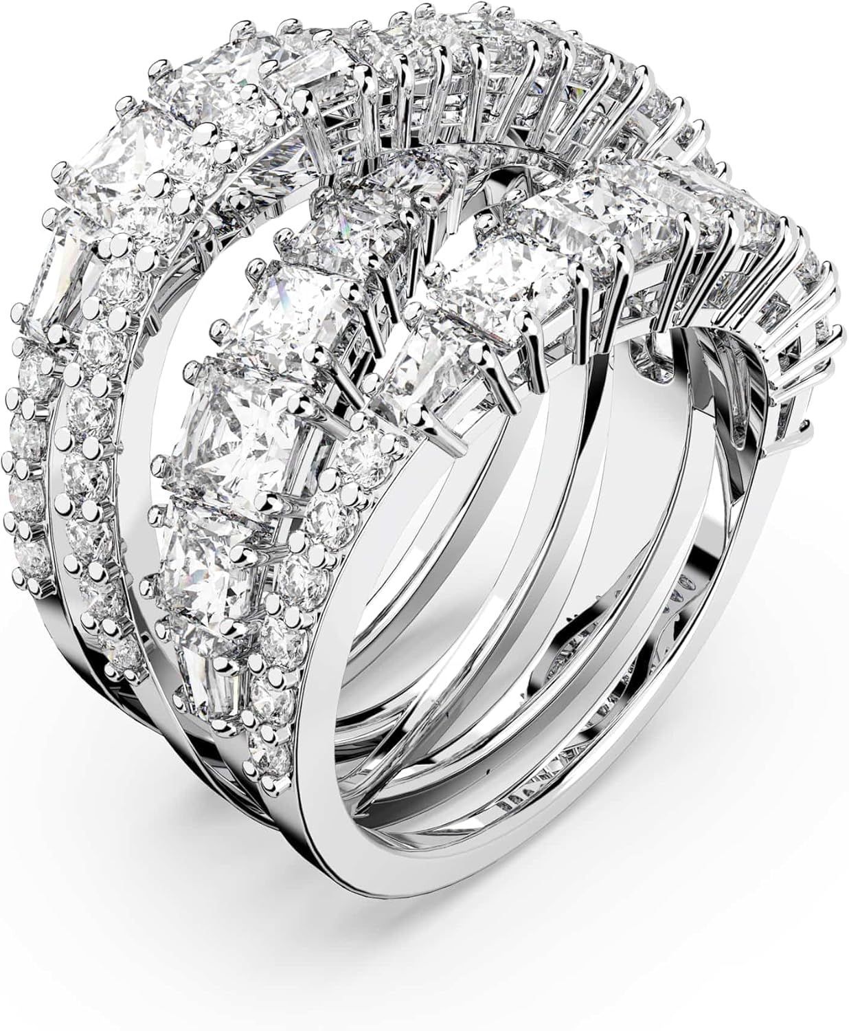 Swarovski Hyperbola Ring, Mixed cuts, White, Rhodium plated 55
