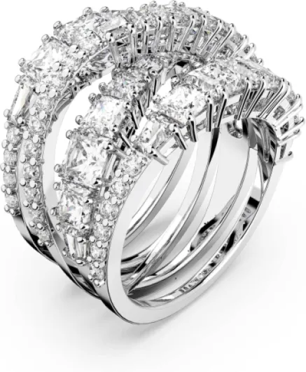 Swarovski Hyperbola Ring, Mixed cuts, White, Rhodium plated 55