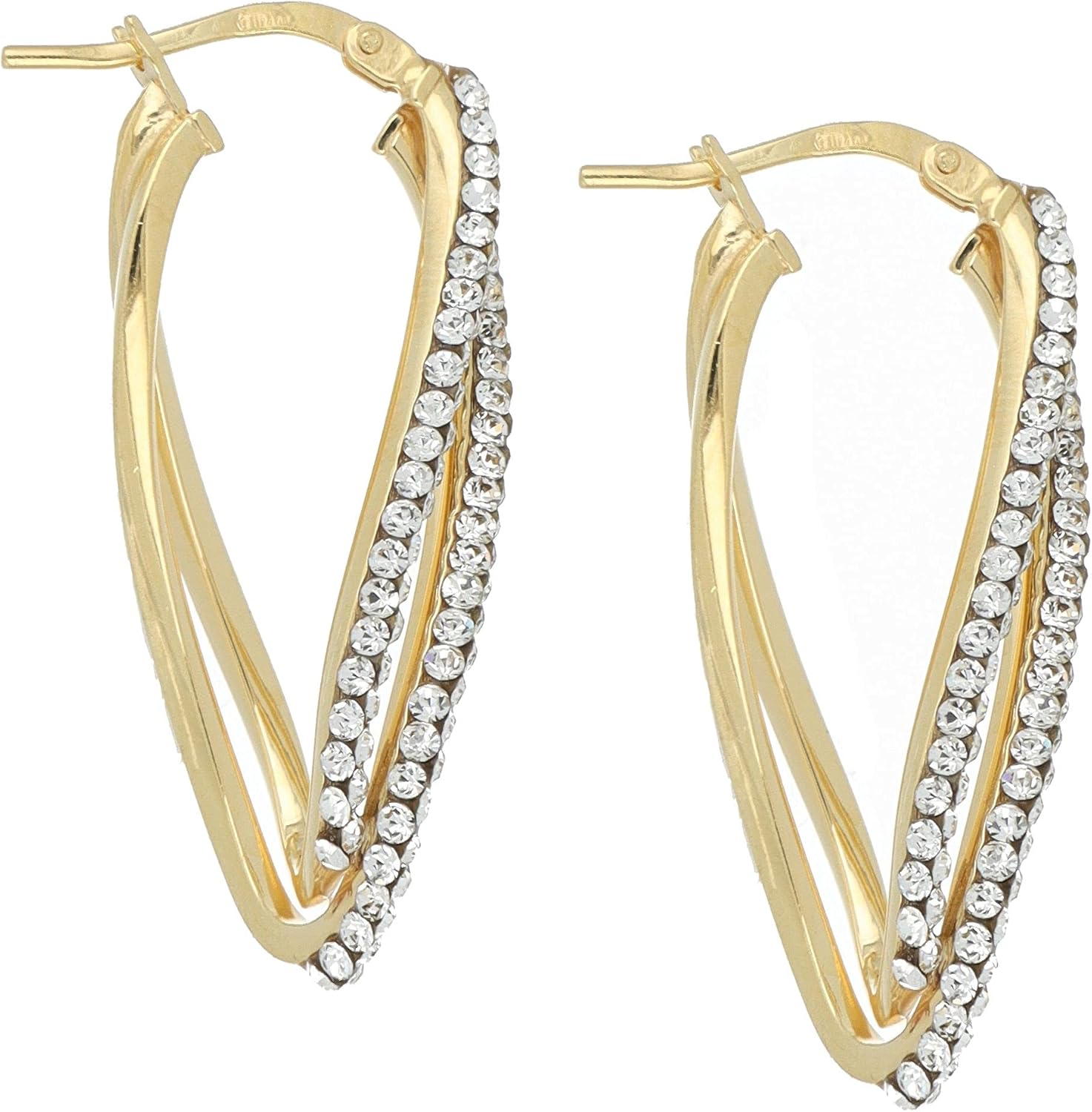Boucle d'oreille en or 18 carats avec deux lignes de cristaux Swarovski Dea Senia jaune