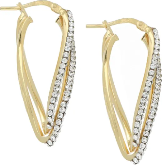 Boucle d'oreille en or 18 carats avec deux lignes de cristaux Swarovski Dea Senia jaune